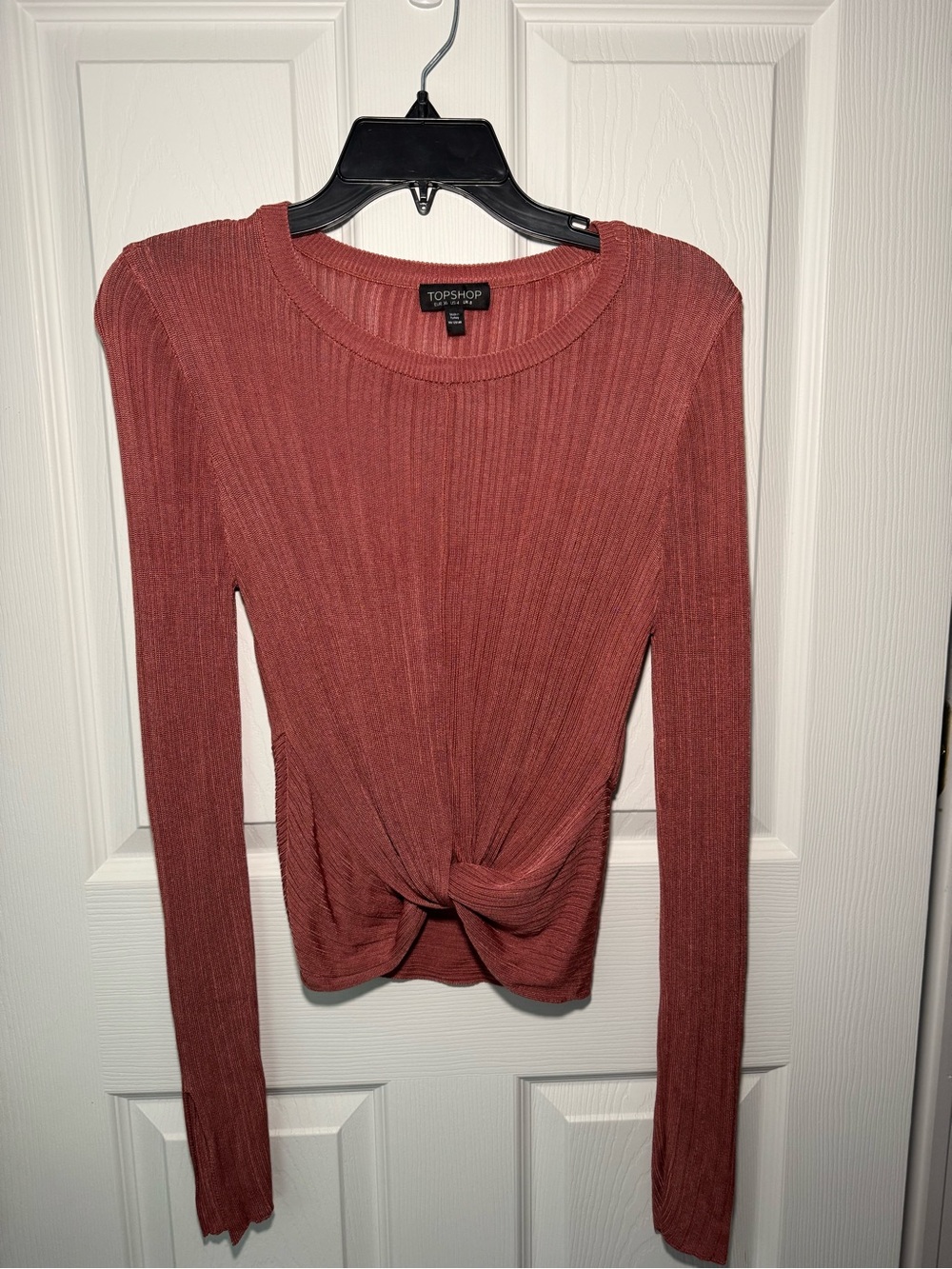 Topshop Rust Knit Long Sleeve Twist-Front Top